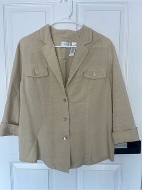 Emma James button front shirt 3/4 sleeves beige size 14